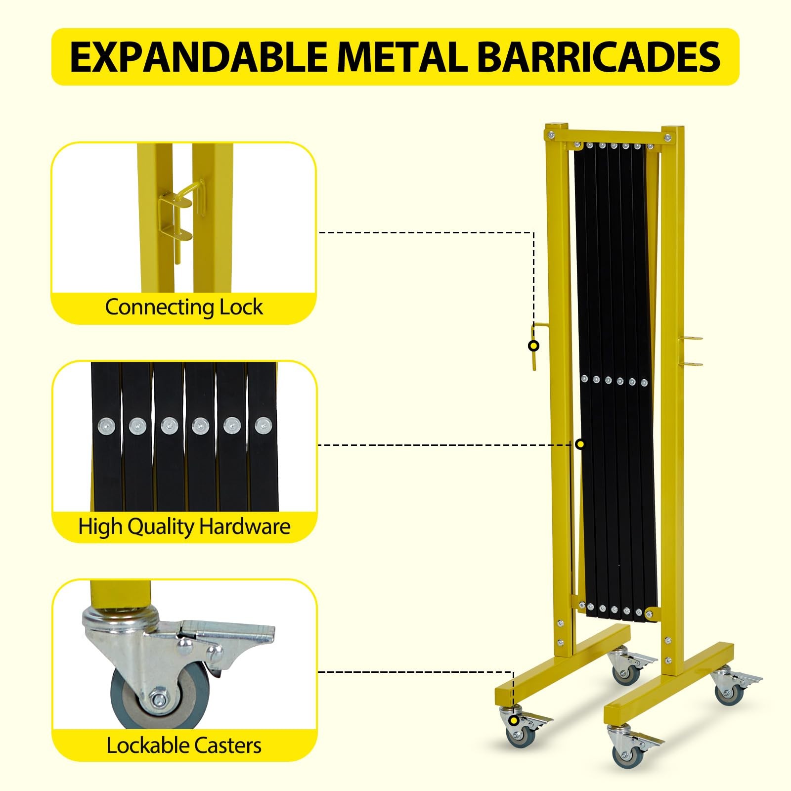 Guard Retractable Fence 11FT Long Folding Security Gate Casters Driveway 1PC