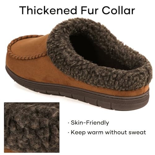 Men's Warm Fuzzy Moccasin Clog Slipper, Slip on Winter Comfy 9-10 Camel