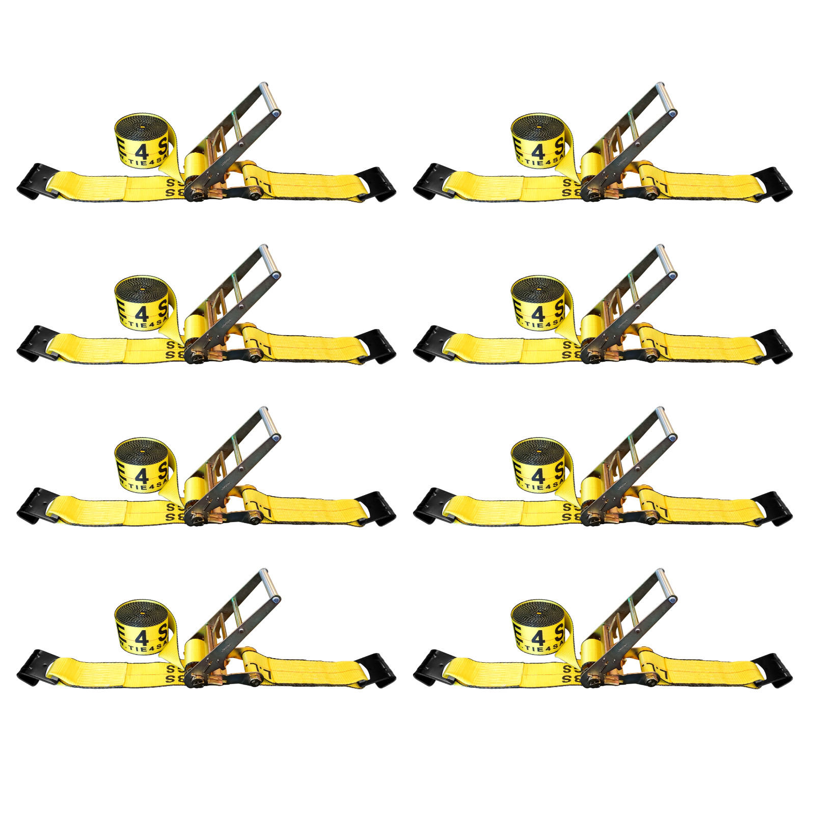 8 PK 3" x 30' Heavy Duty Ratchet Tie Down Strap w/Flat Hook WLL 5400 LBS YELLOW