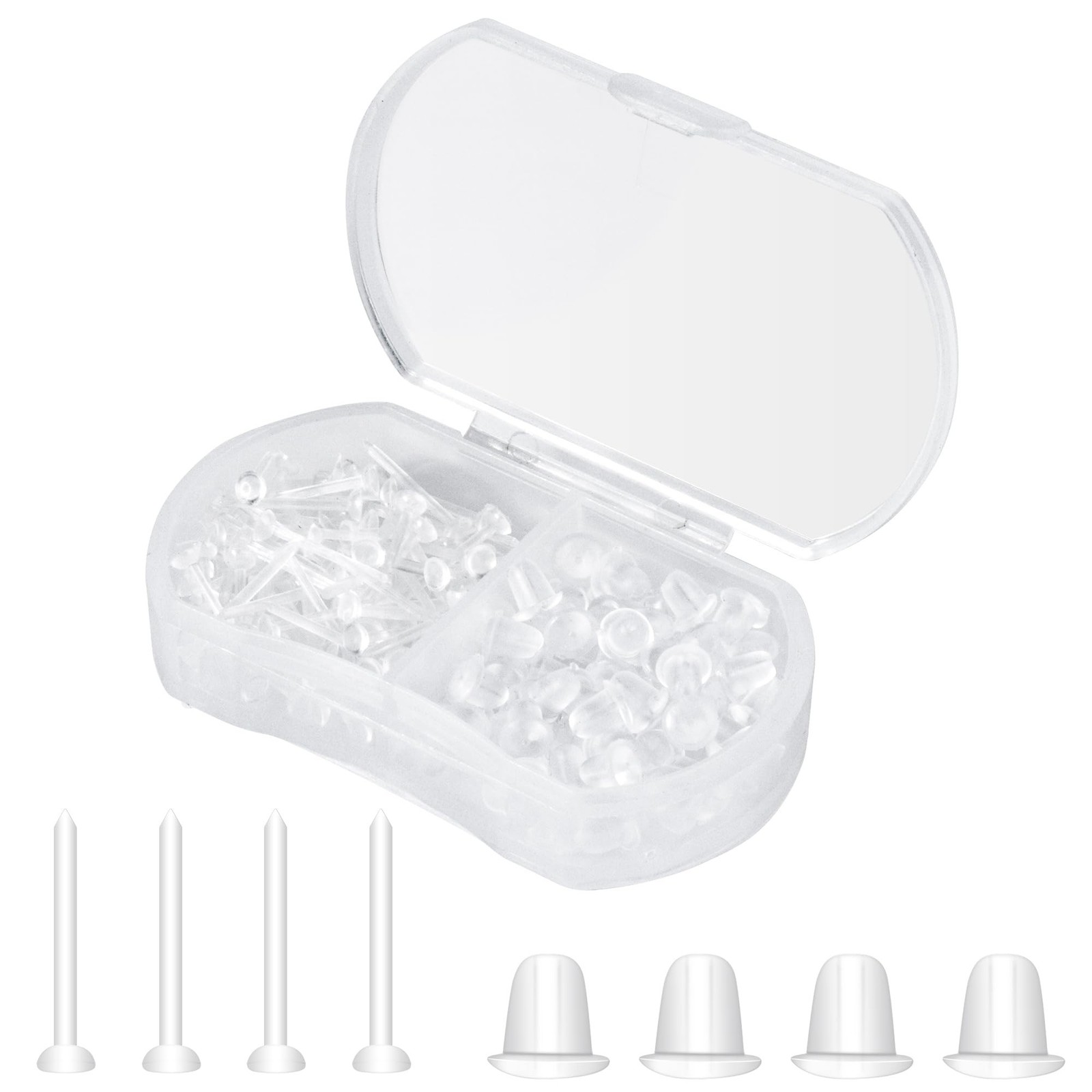 DSOMHZ Plastic, Silicone Clear Stud Earrings - Pack of 100 (50 Pairs) - Suita...