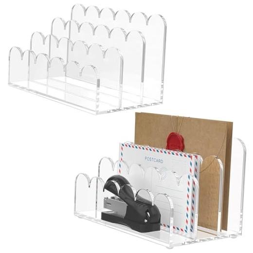 2 Pack 3-Slot Acrylic Mail Organizer for Desktop – Scalloped 3-Slot 2pack