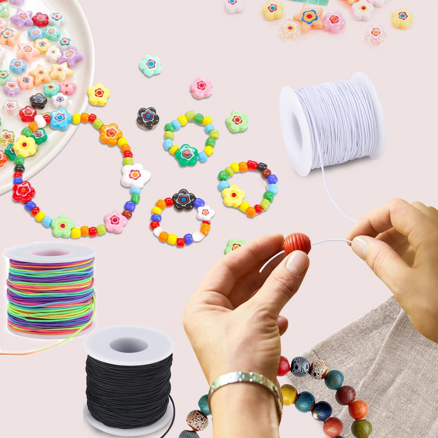 Stretchy String for Bracelets, 3 Rolls 1 Mm 495 Feet Sturdy Elastic String Cord