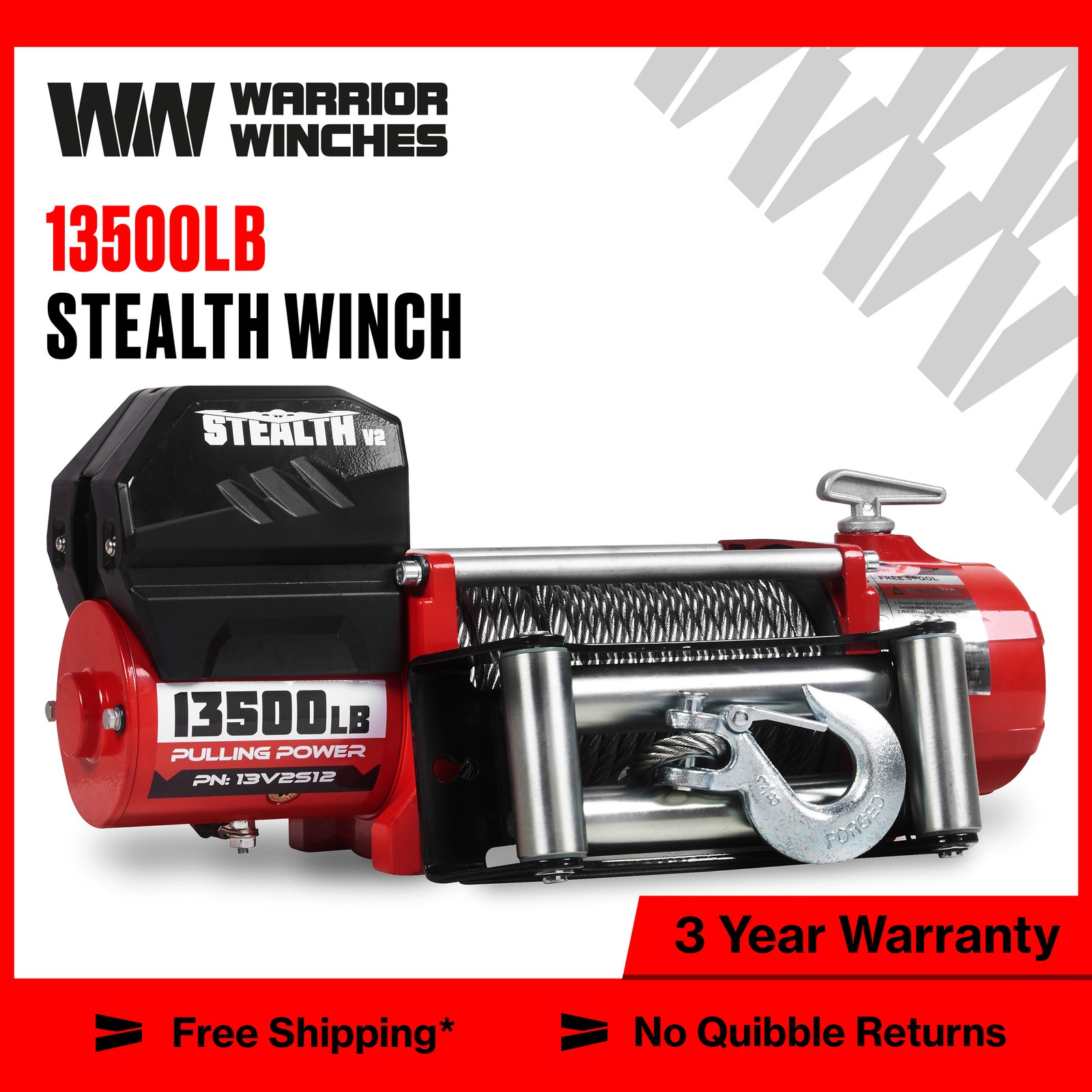 Stealth 13,500lb 12v Electric Winch - Steel Rope for Off-Road SUV Towing Trailer