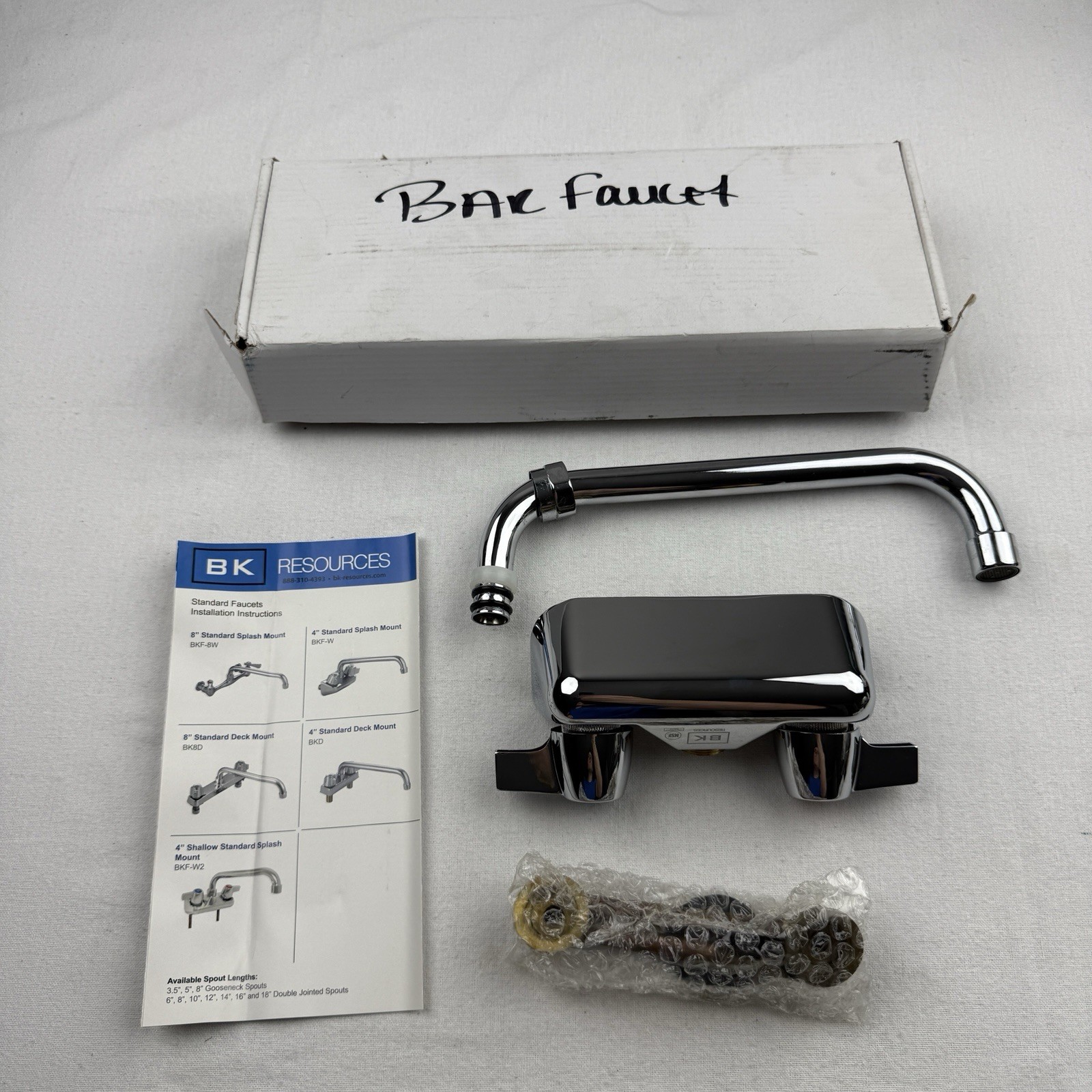 BK Resources 4” Splash Mount Faucet w/ Spout NSF Commercial NIB
