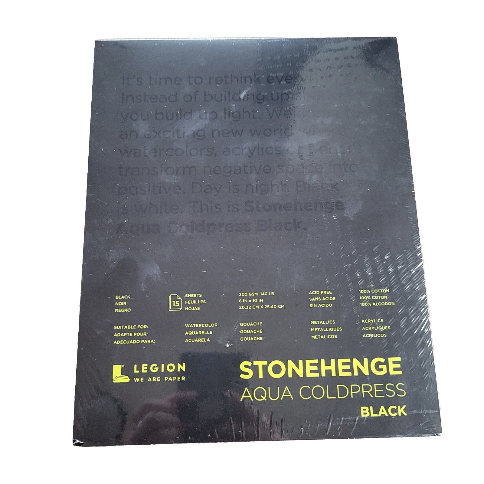 Stonehenge Aqua Block Coldpress Pad 8"X10" 15 Sheets/Pkg-Black 140lb