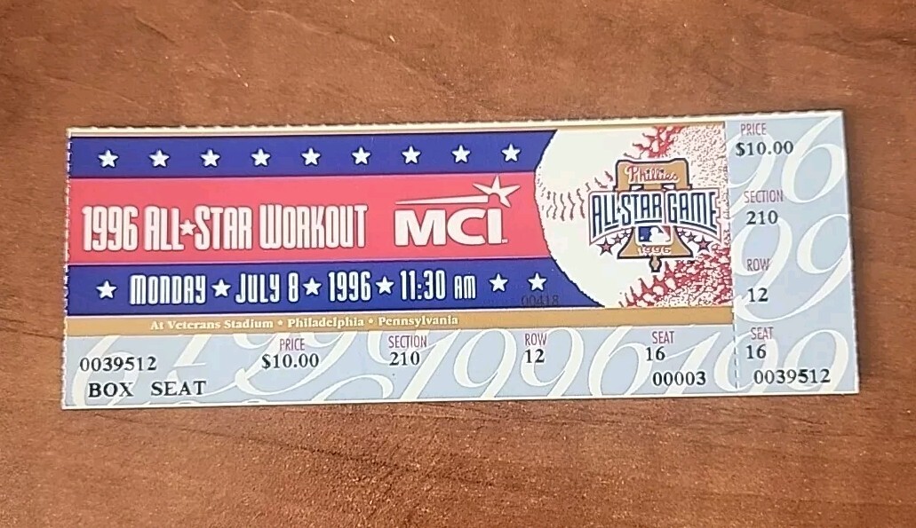 1996 Baseball All-Star Game Philadelphia Workout Home Run Contest Ticket Bonds
