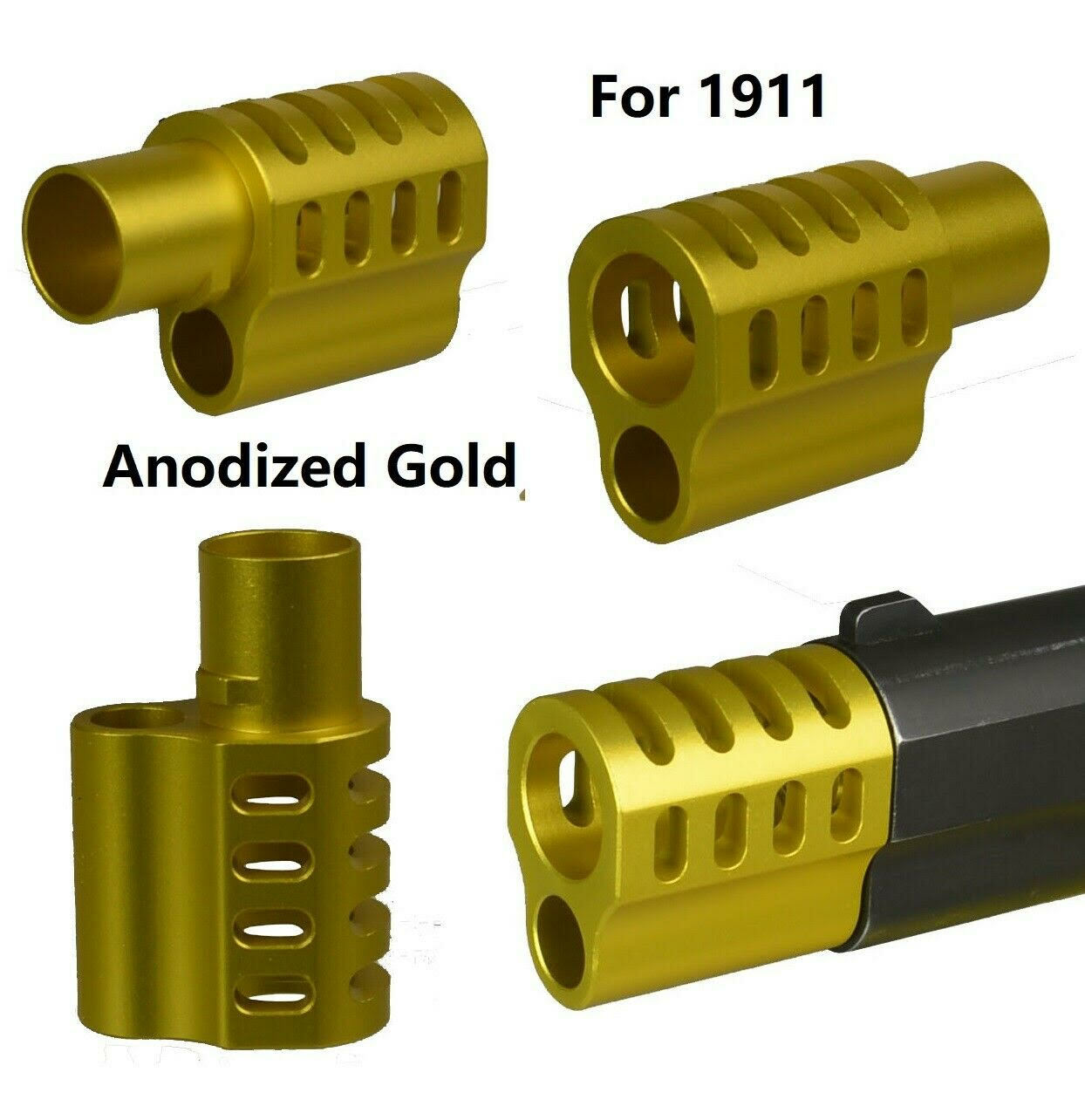 Aluminum 1911 .45 ACP Muzzle Brake Compensator Anodized Gold Color
