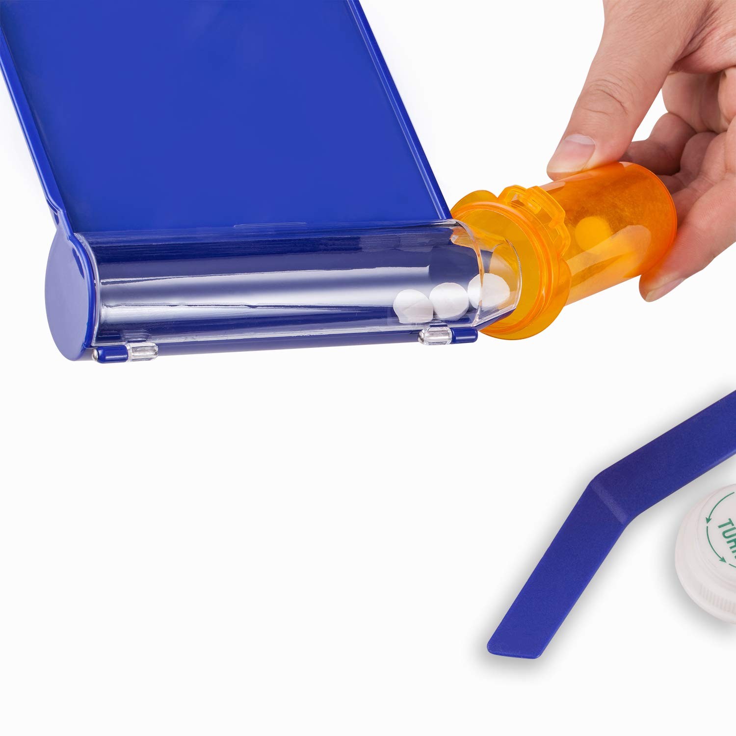 Right Hand Pill Counting Tray with Spatula (Blue - L Shape)