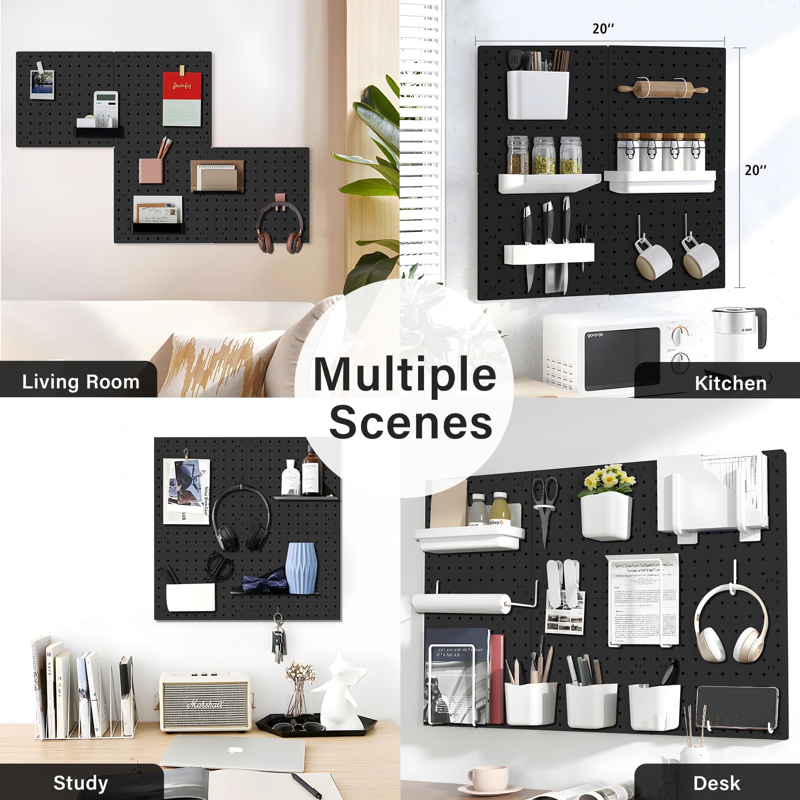 Black Pegboard Panels 4Pc ABS Wall Organizer Craft Garage Kitchen Workshop