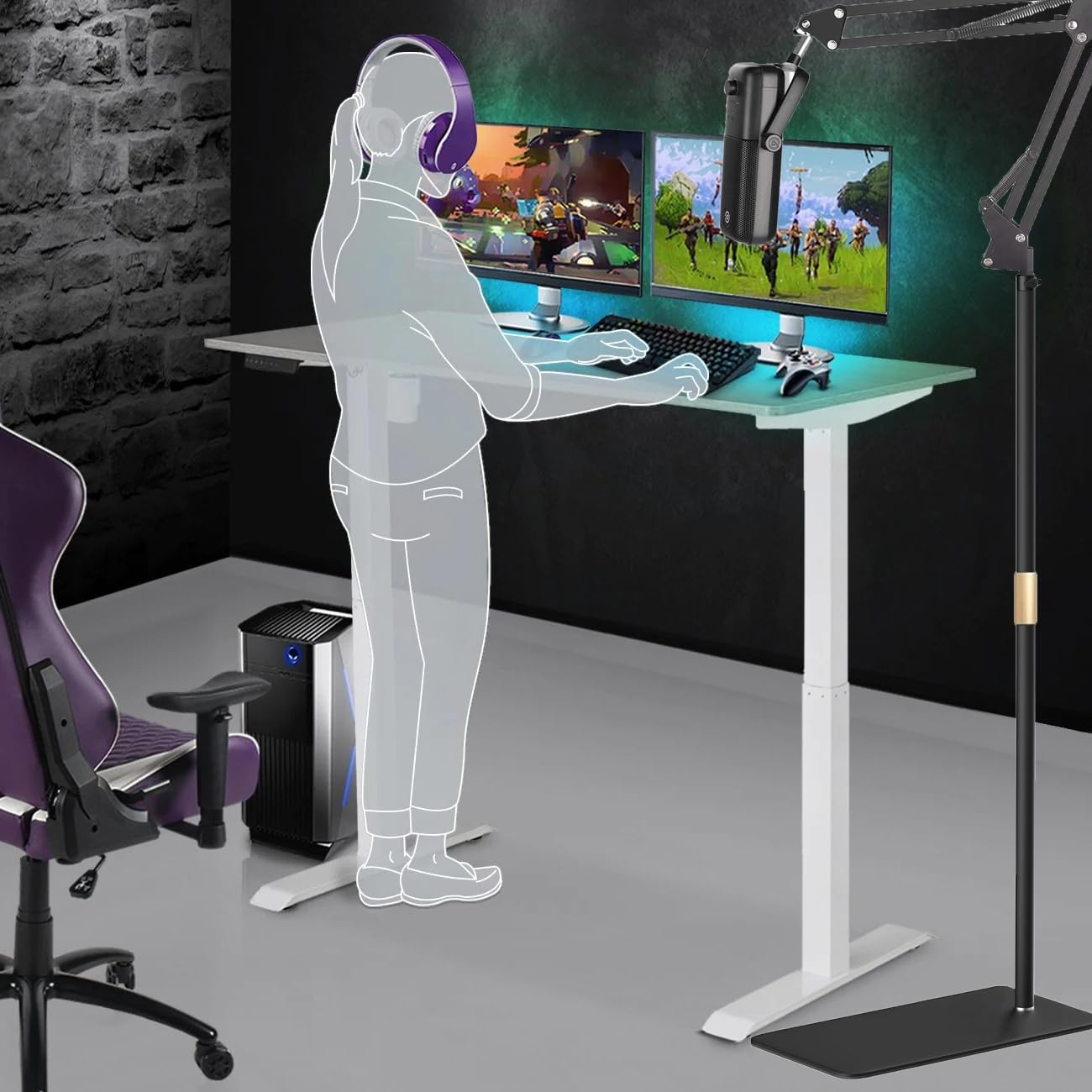 Microphone Floor Stand for Blue Yeti, Nano, Snowball, HyperX,Razer,Logitech U...