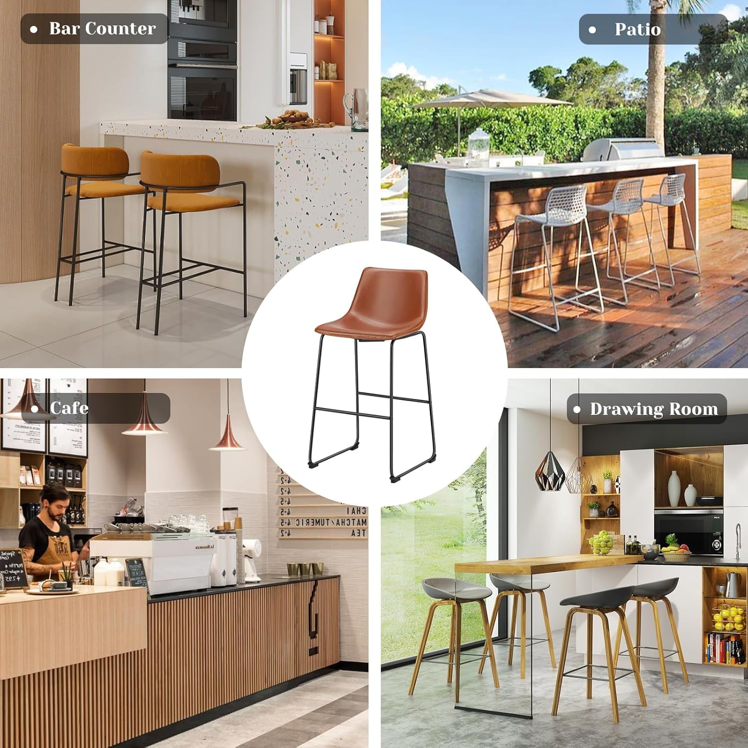 Counter Height Bar Stools Set of 2 30 inch Height Stool Faux Leather Barstools