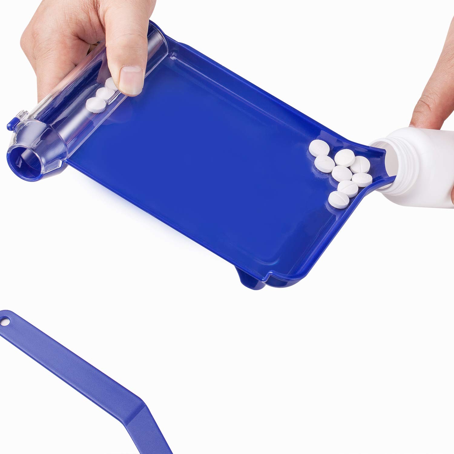 Right Hand Pill Counting Tray with Spatula (Blue - L Shape)