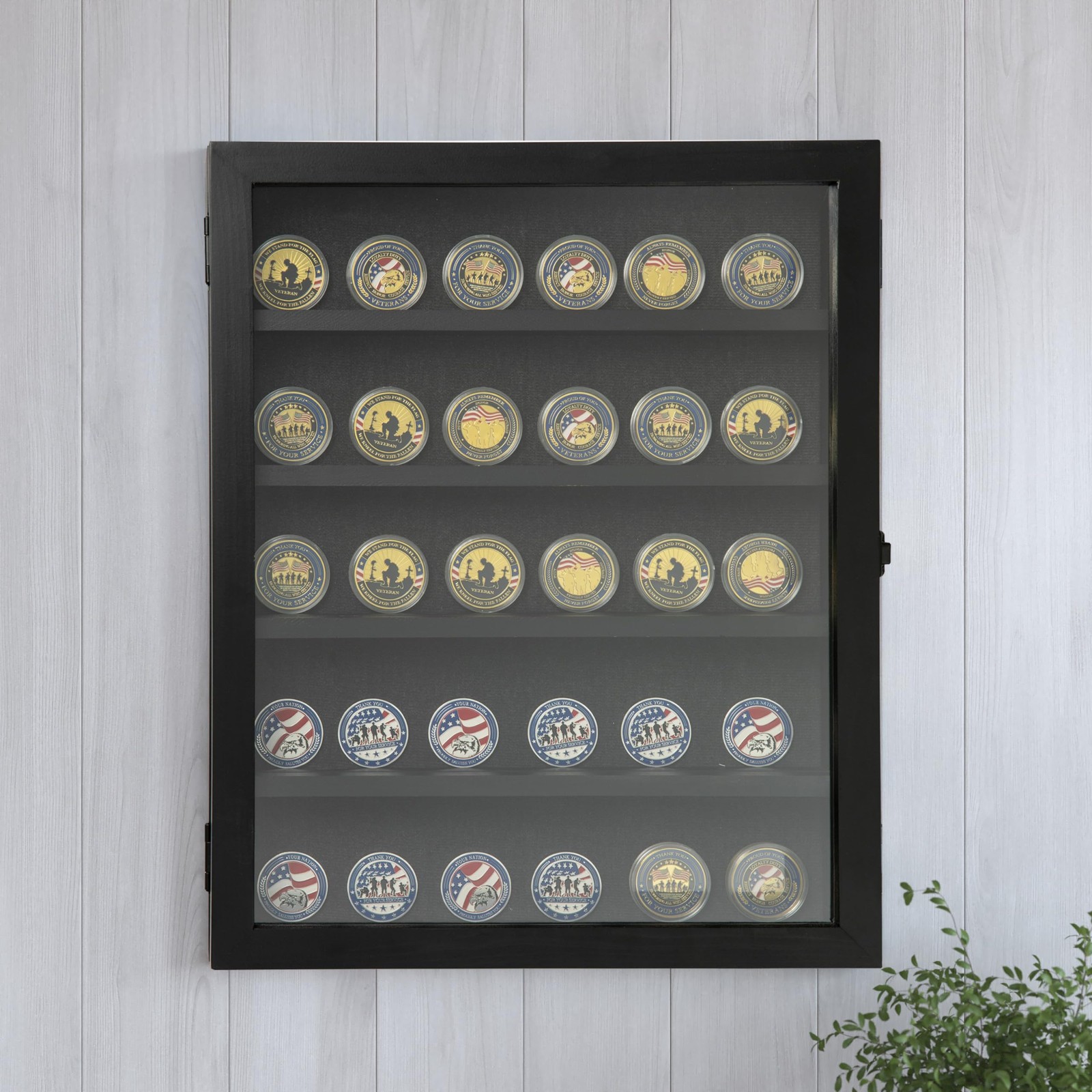 14.5x17.5 Black Medals Display Case with Removable Shelves - Solid Wood with ...