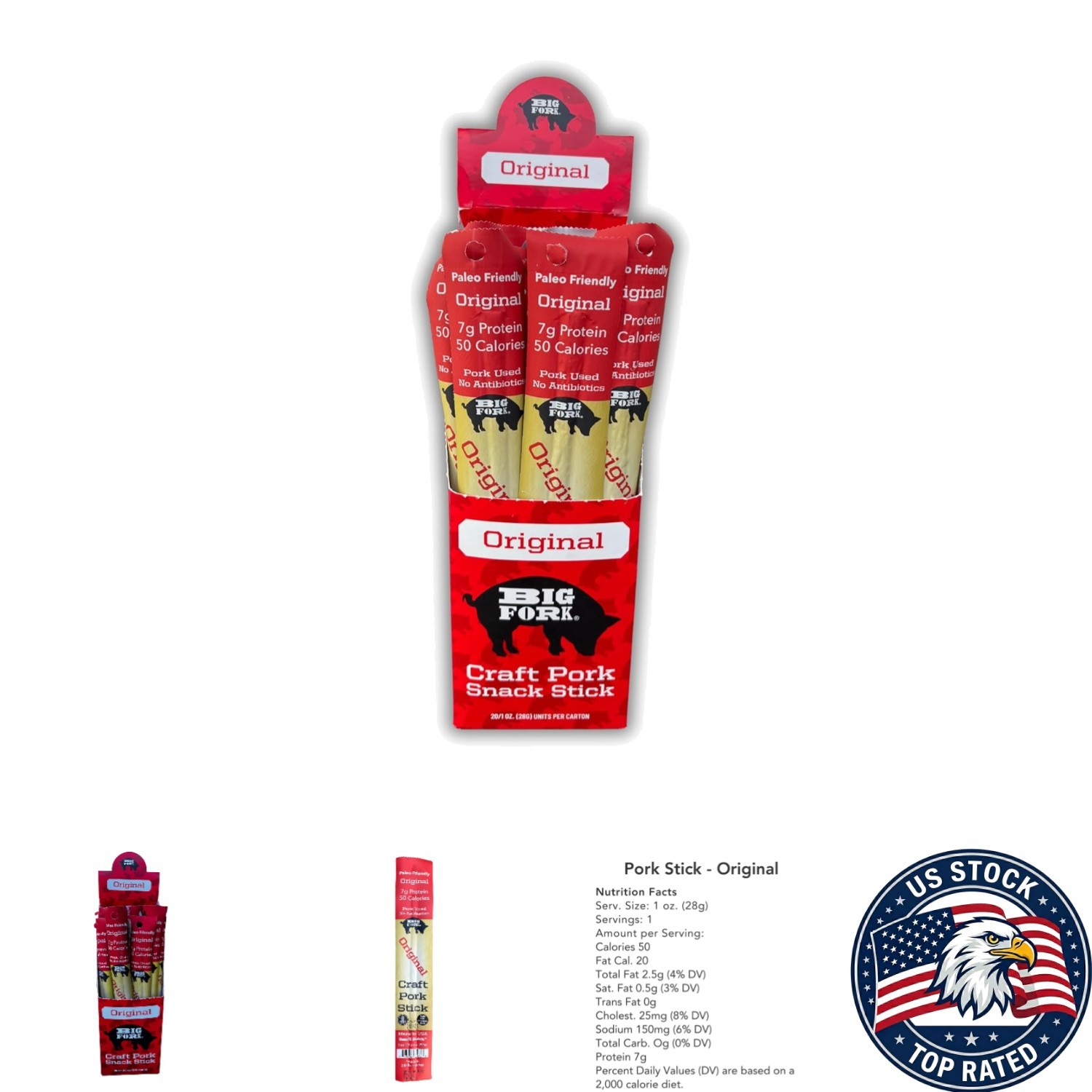 Protein-Rich  Pork Snack Sticks – 20 Oz, Nitrate-Free, Paleo-Friendly