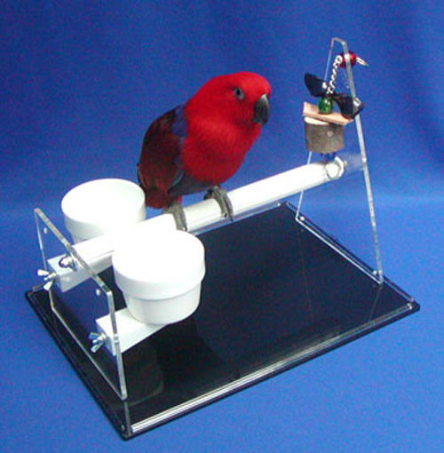 BEST TABLE TOP PERCH with 2 cups + toy for Parrots Birds 6" high pedicure perch