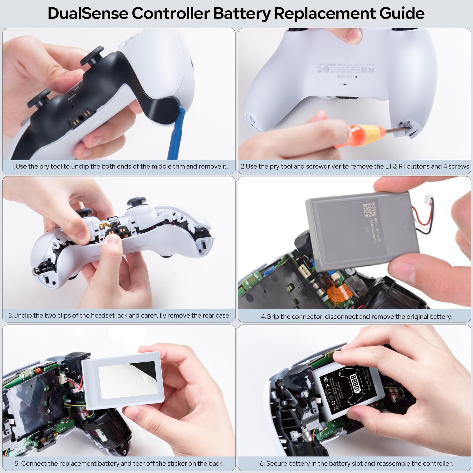 PS5 Controller Battery Replacement Kit 2 Pack 8880mWh High Capacity Repair Tools