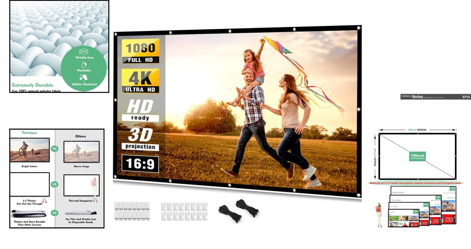 Versatile 100-Inch HD Projector Screen - Ideal for Home Theaters & Presentations