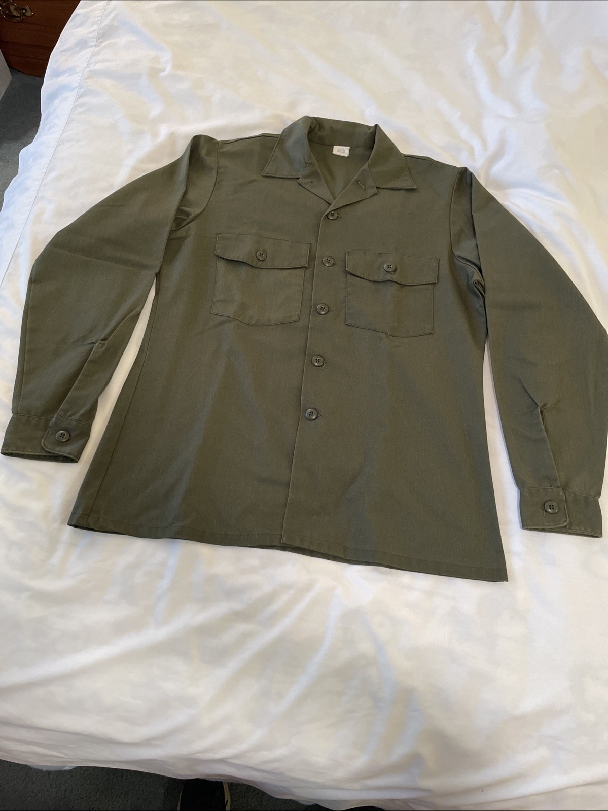 Shirt Man's OG-507 Utility Poly Cotton Dura Press 1980s 16 1/2 X 36 Olive Drab