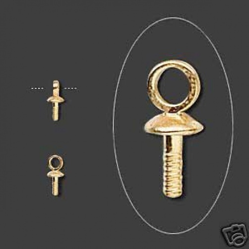 50* Gold Plated Threaded SCREW EYES for Half drilled Pendants