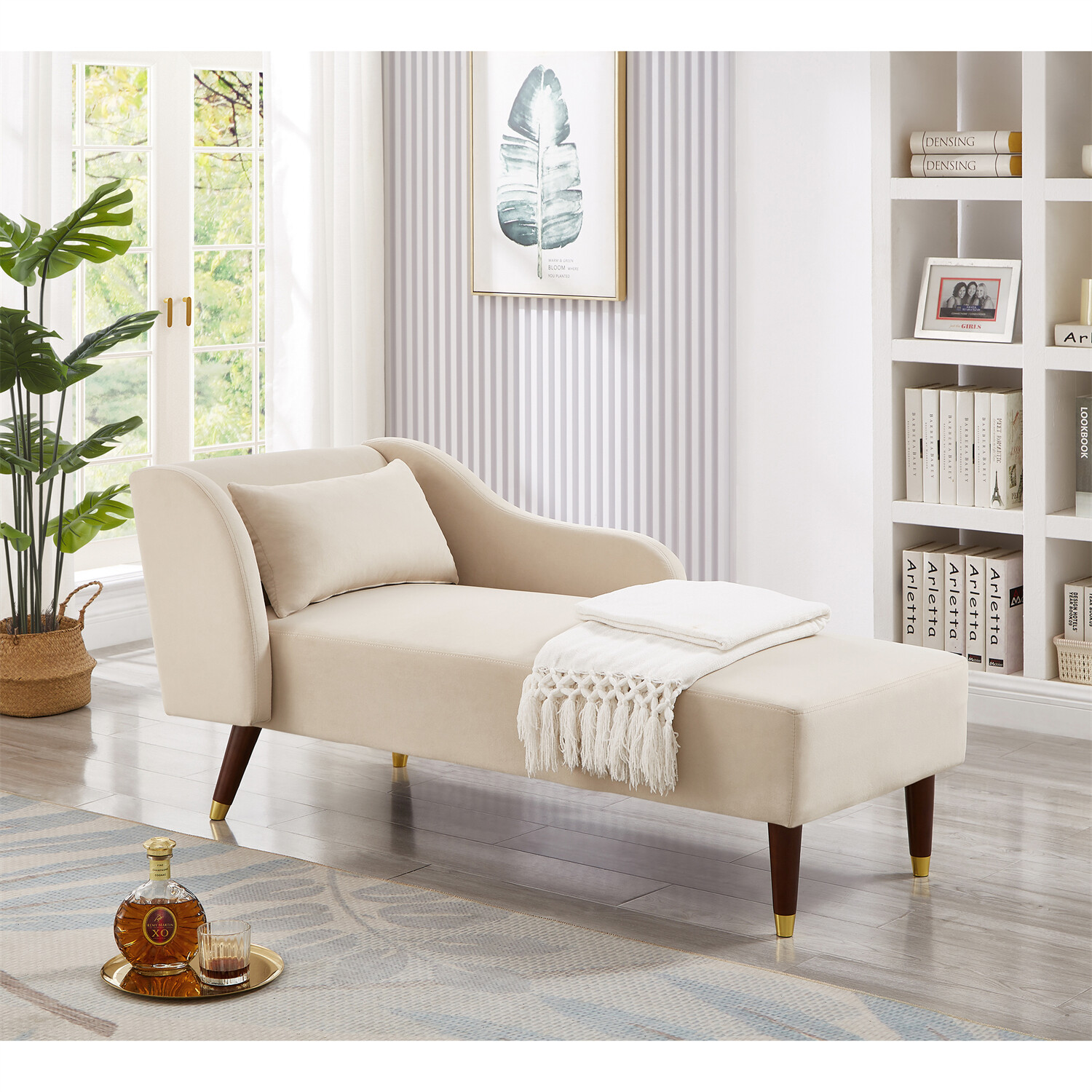 Modern Chaise Lounge Chair Velvet Sleeper Lounge Sofa Couch for Living Room