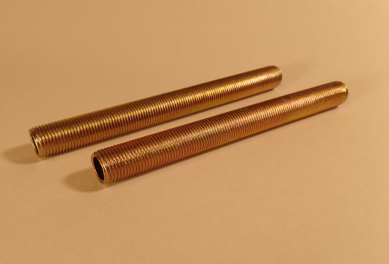 Lot Of 2 4" 1/8 IP Zinc Plated Steel Lamp Nipples 3/8" O.D., Rust Resistant #371