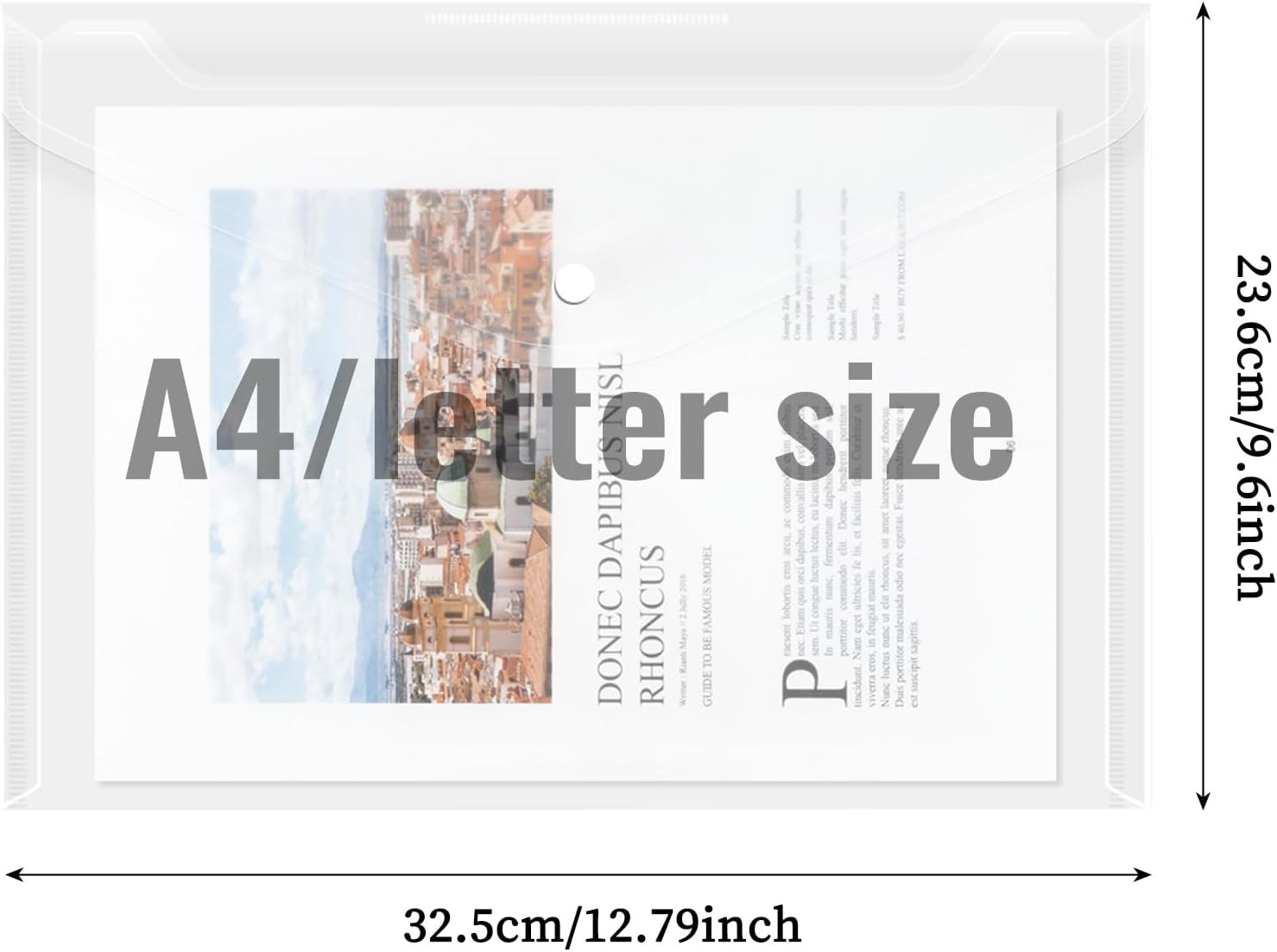 50Pcs Plastic Envelopes with Button Snap Closure, Clear Poly Folders for