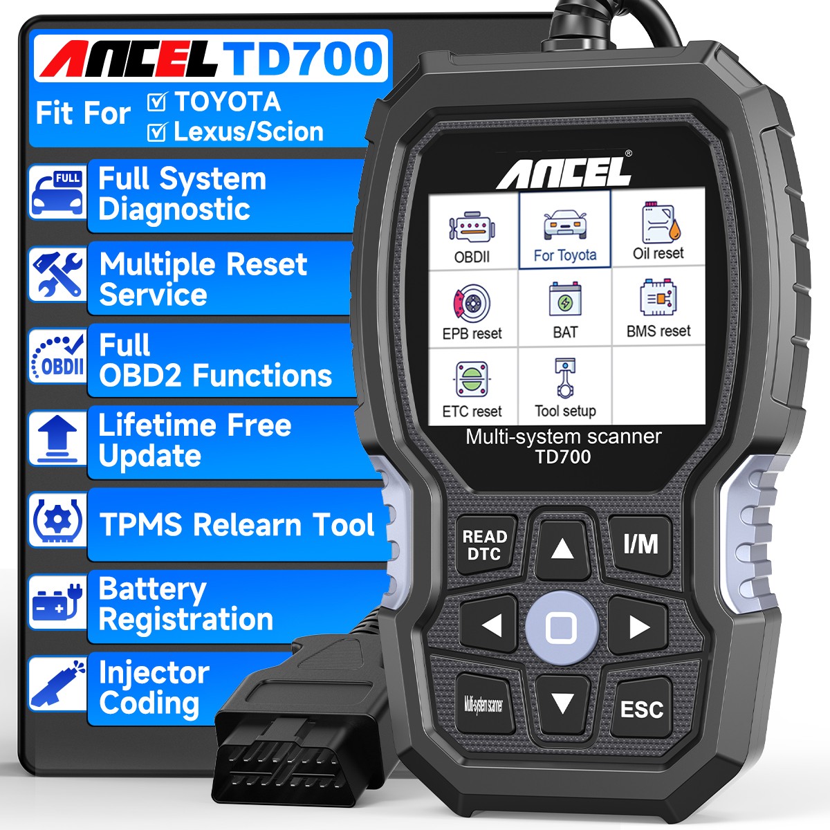 ANCEL TD700 OBD2 Scanner Car Diagnostic Tool All System ABS TPMS Fit For Toyota