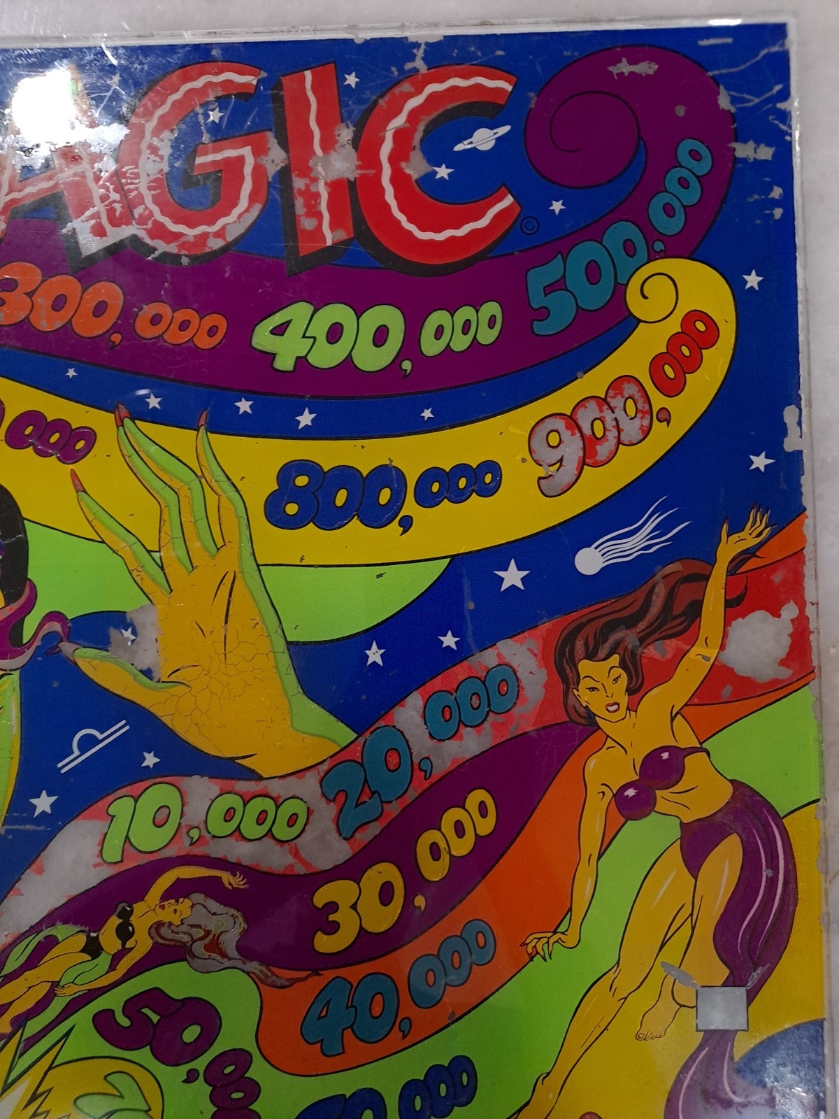The Exhibit Supply Co. MAGIC, Original Pinball Machine BACK GLASS, 1940