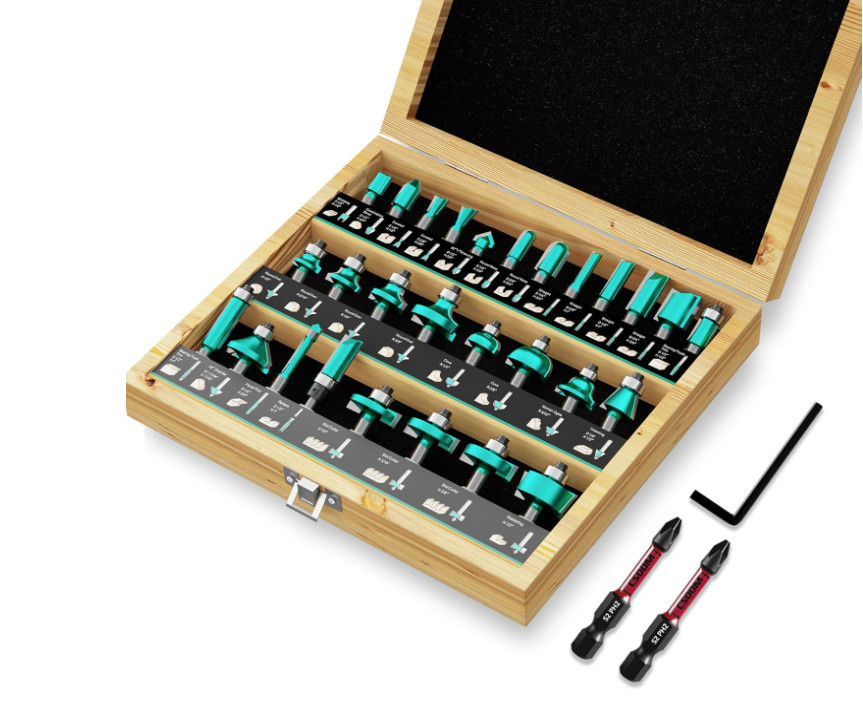 Juego 30 fresas para router 1/2", carburo tungsteno profesional con 2 puntas. Nu