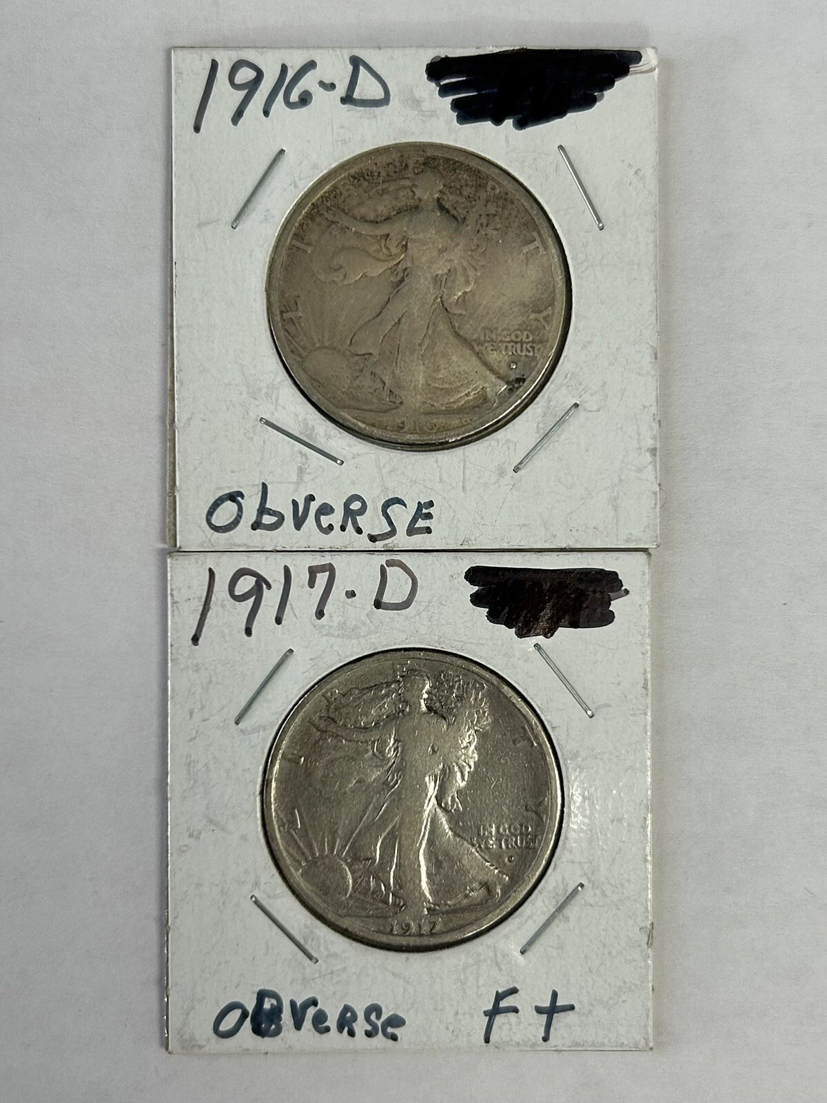 Lot Of 2 Key Date Walking Liberty Halves Obverse 1916D, 1917D