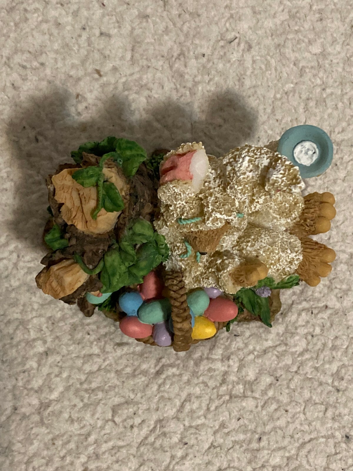 Anthropomorphic Ceramic Bear as Easter Bunny Figurine w/ Easter Egg Basket