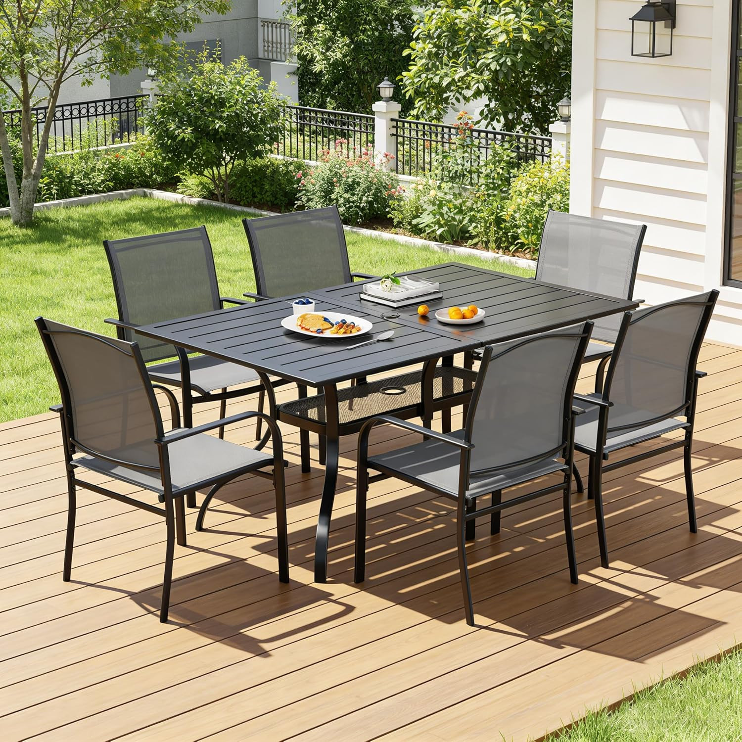 SUNCROWN 7 Pieces Outdoor Dining Set, Patio Furniture Set with 6 X Textilene Din