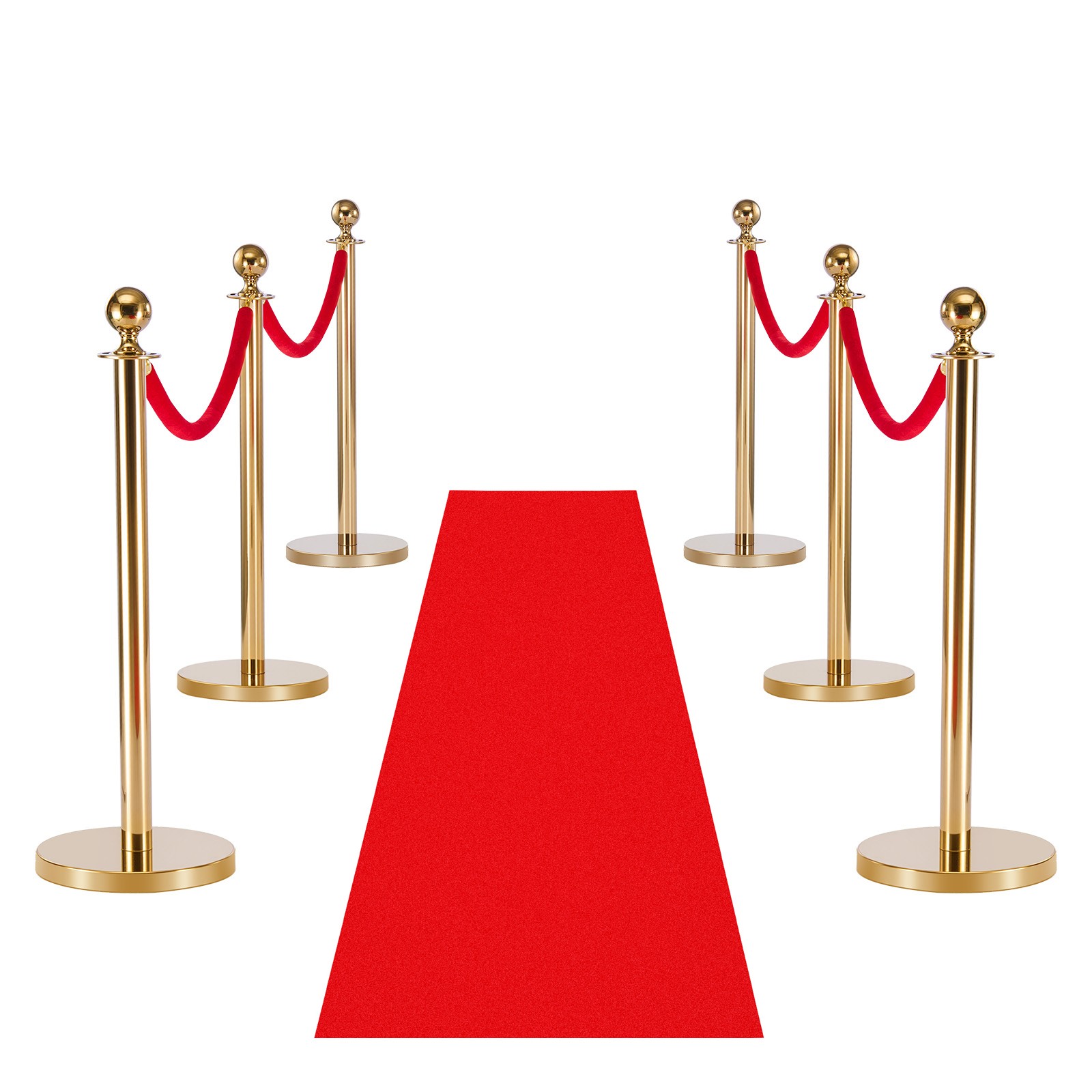Uimoso 6-Piece Gold Stanchion Set with Red Carpet & 4 Velvet Ropes, Hollow Base