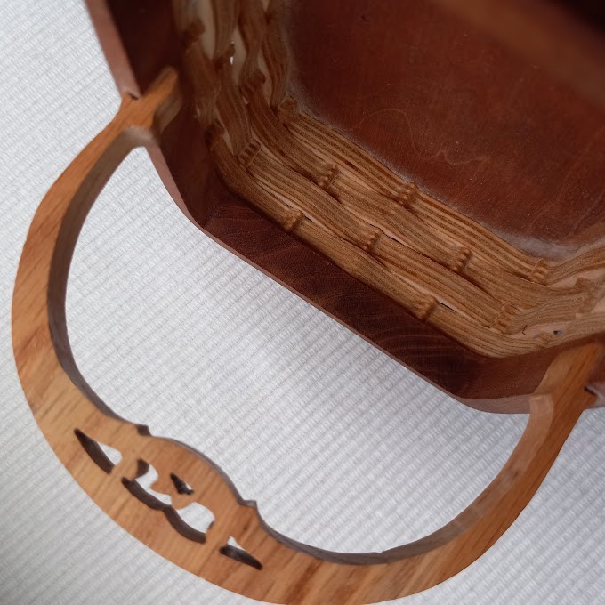 Cliff Rozar Signed Basket Wood Handle Carved Pattern Bent Wood