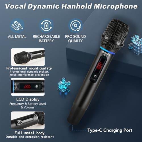 UHF Rechargeable Wireless Microphone for Singing with Handbag - Metal Handheld
