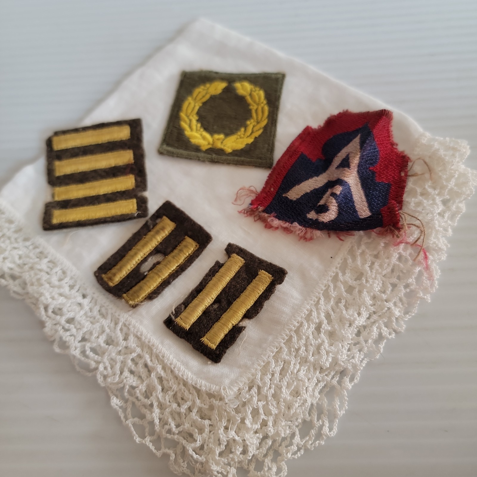 Vintage US Army Military Patch Insignia Lot Overseas Service Bars Wreath WWII