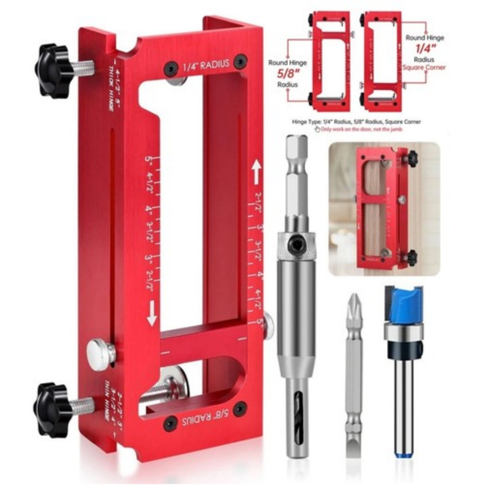 Door Hinge Jig, Aluminum Alloy Door Hinge Template Kit for Router, Adjustable