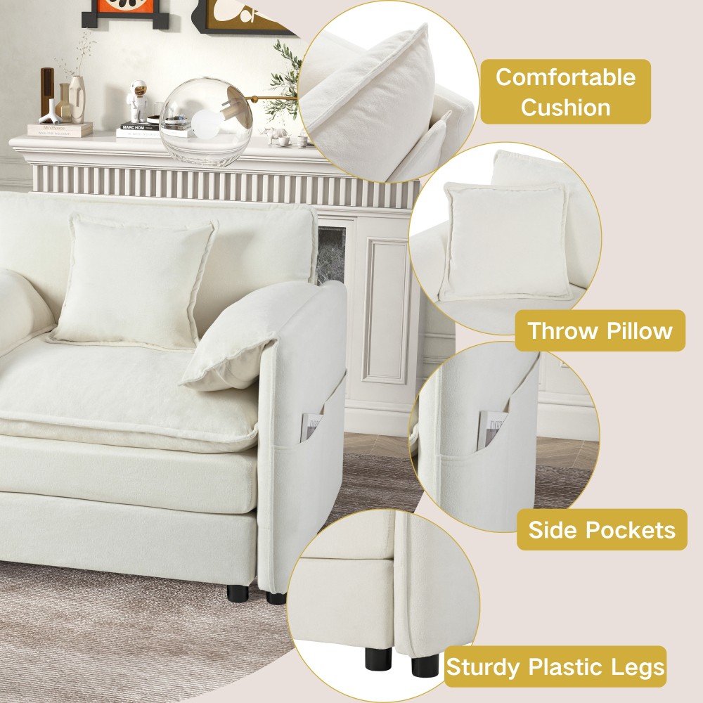 Modern Beige Chenille Armchair w/ Pillow for Living Room, Bedroom