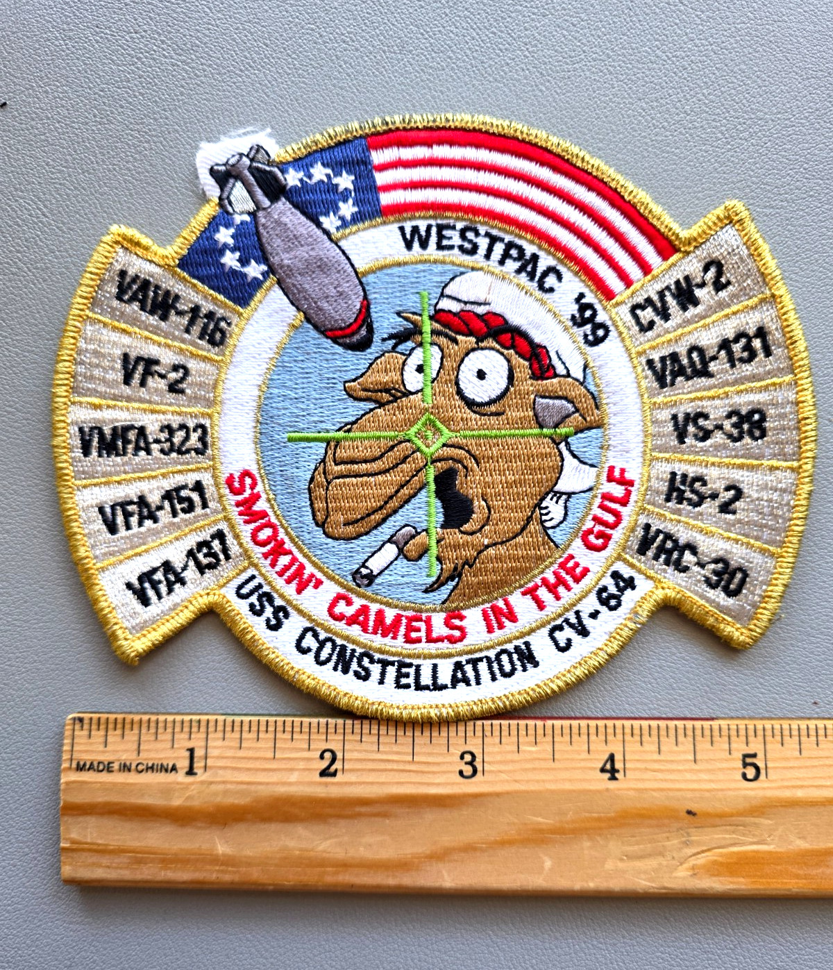 NAVY CV-64 WESTPAC  SMOKING CAMELS GULF Embroidered Patch *FREE SHIP*