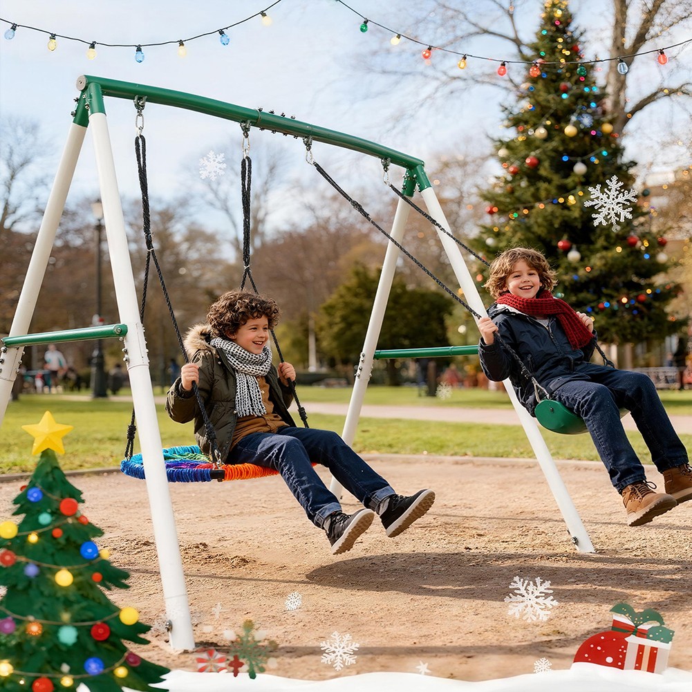 500lb Heavy Duty Tall Metal Swing Set for Kids Adult Backyard Play with 2 Swings