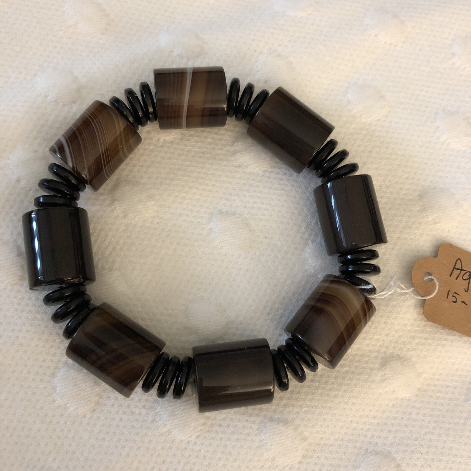 Handmade Natural Agate Men's Stretch Bracelet Ladies’ Unisex 15-18mm
