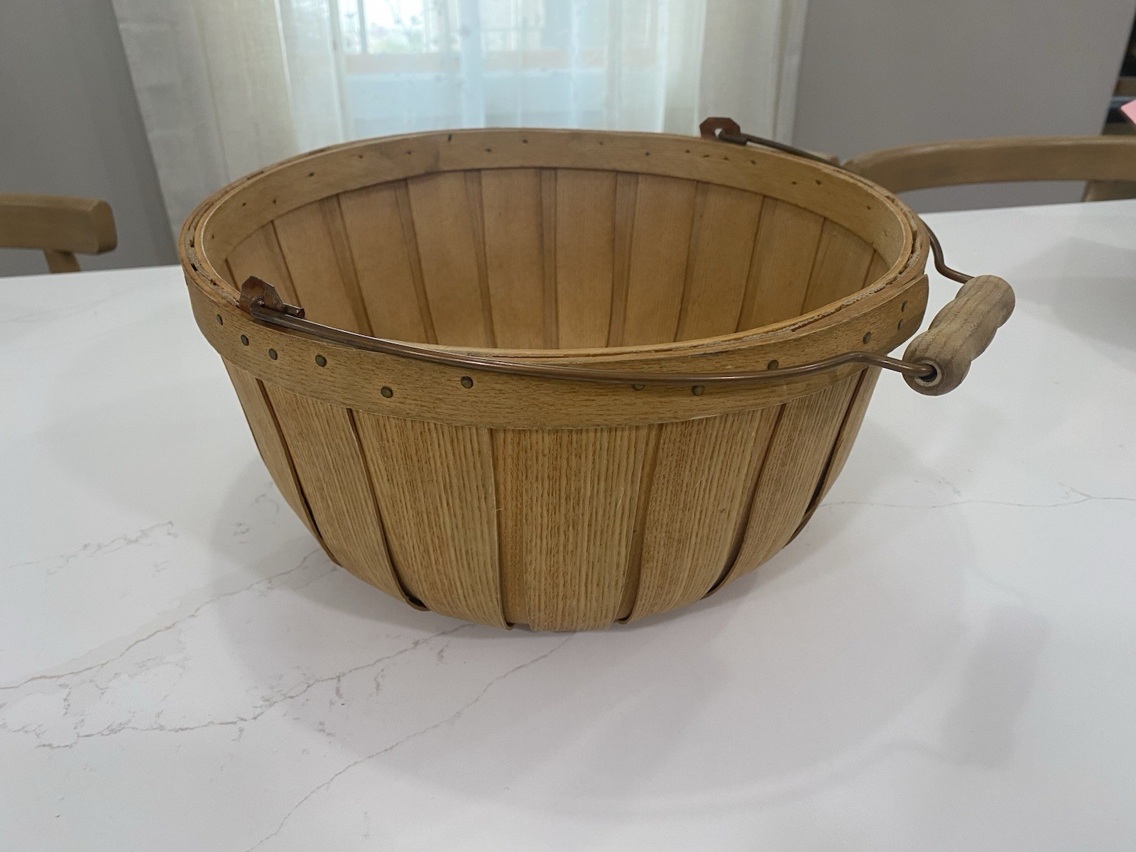 High Quality Wood Basket w/ Copper Handle and Nails 12” Wide 7” High Cottagecore