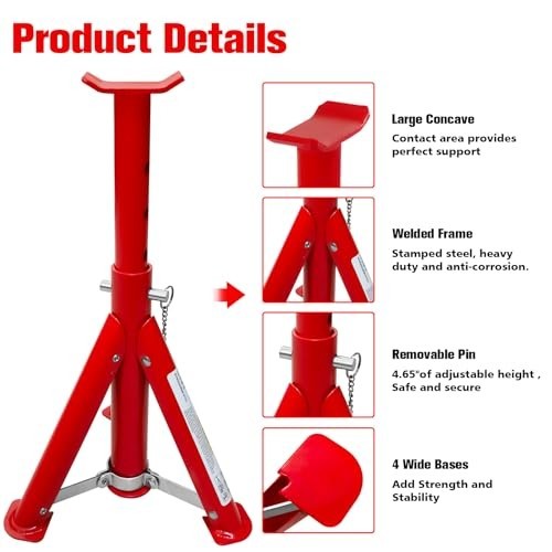 3 Ton Foldable Jack Stands, Adjustable 11.42"-16.06", Safety Pin, Car Lift for S