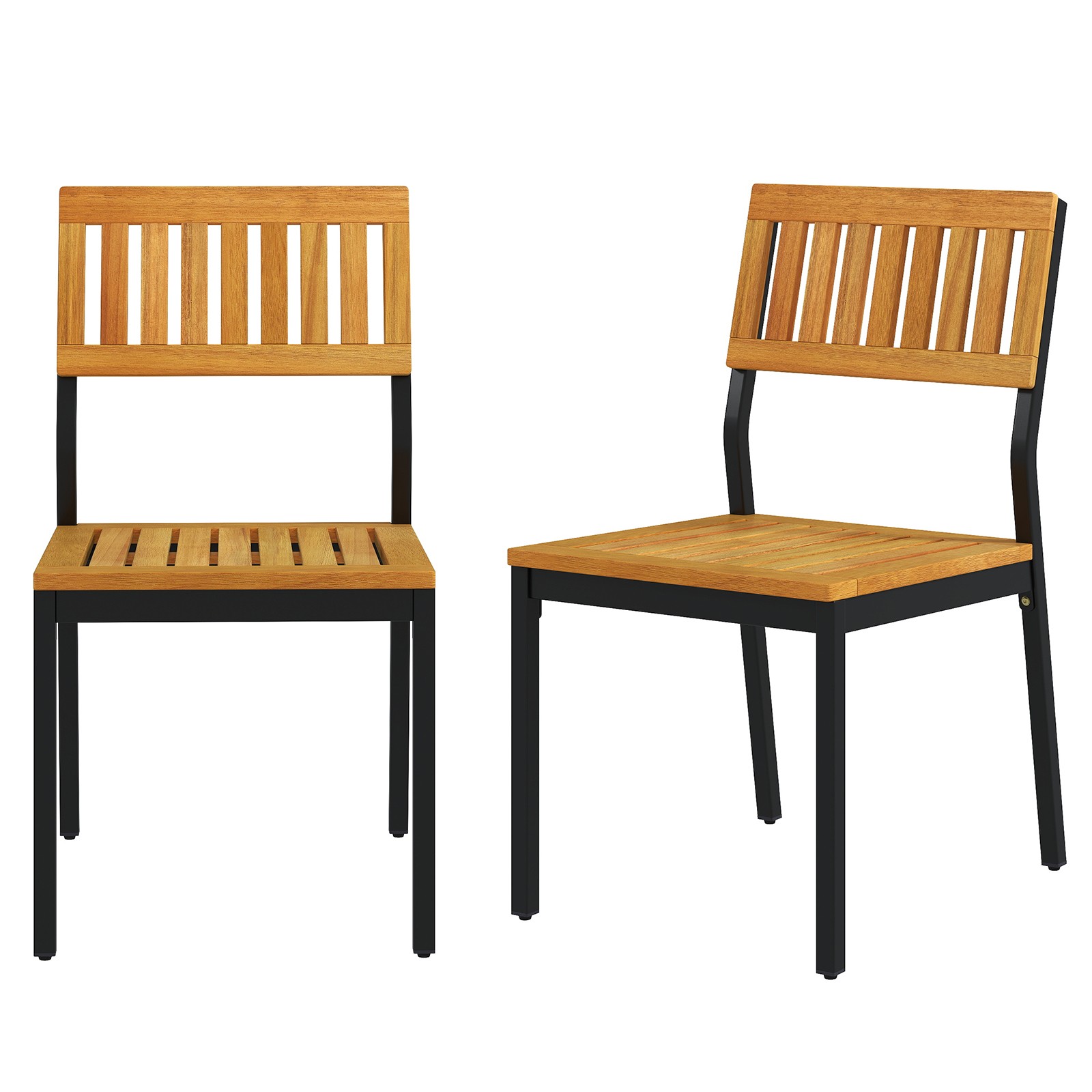 Dining Chair Set of 2 Modern Patio Chairs/Acacia Wood Backrest, Slanted Seat