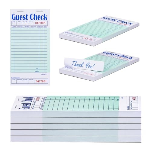 Guest Checks Server Note Pads 250 Guest Check With Bottom Receipt（5 Books）