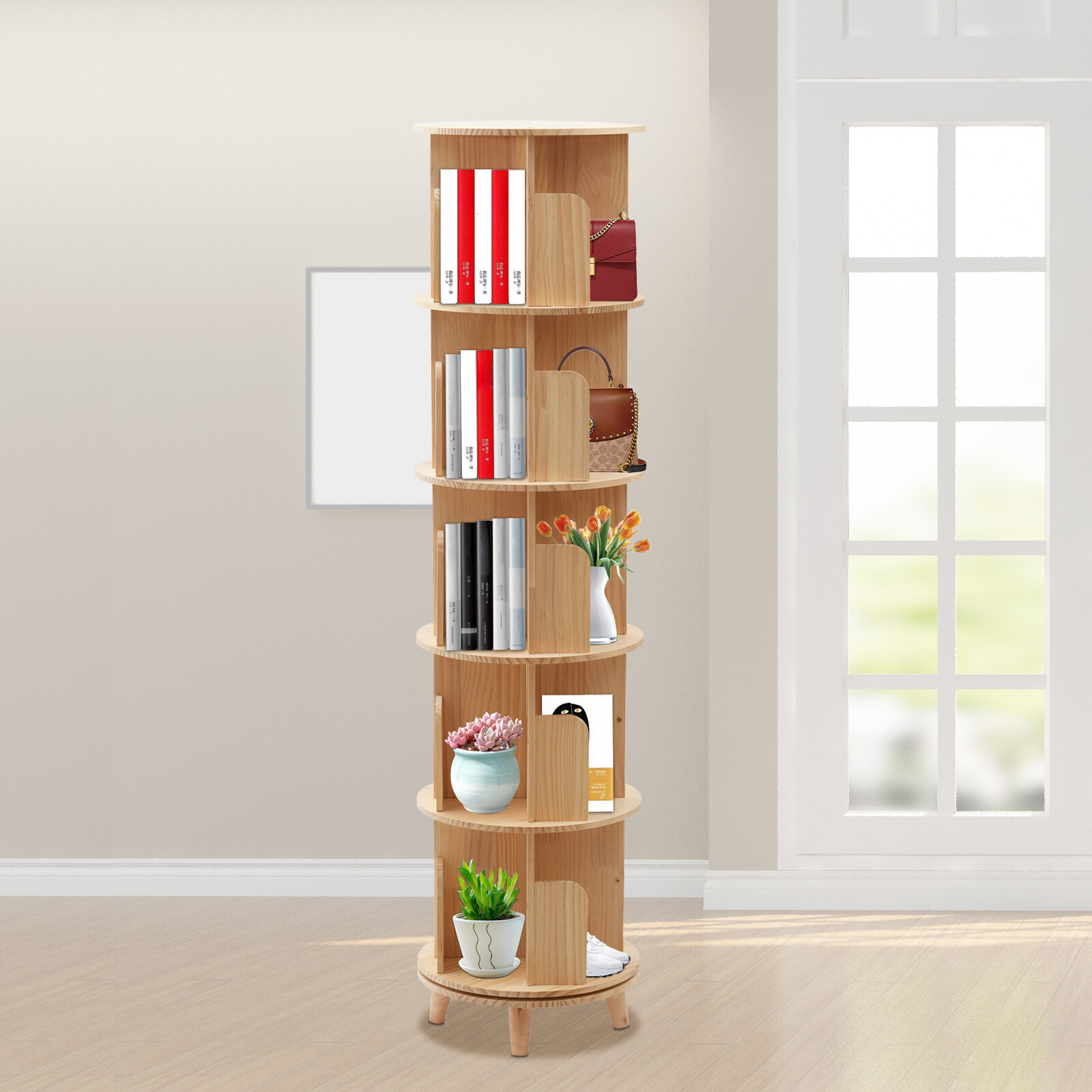 360?? Rotating Bookshelf Bookcase Storage Shelf Freestanding Display Rack Stand