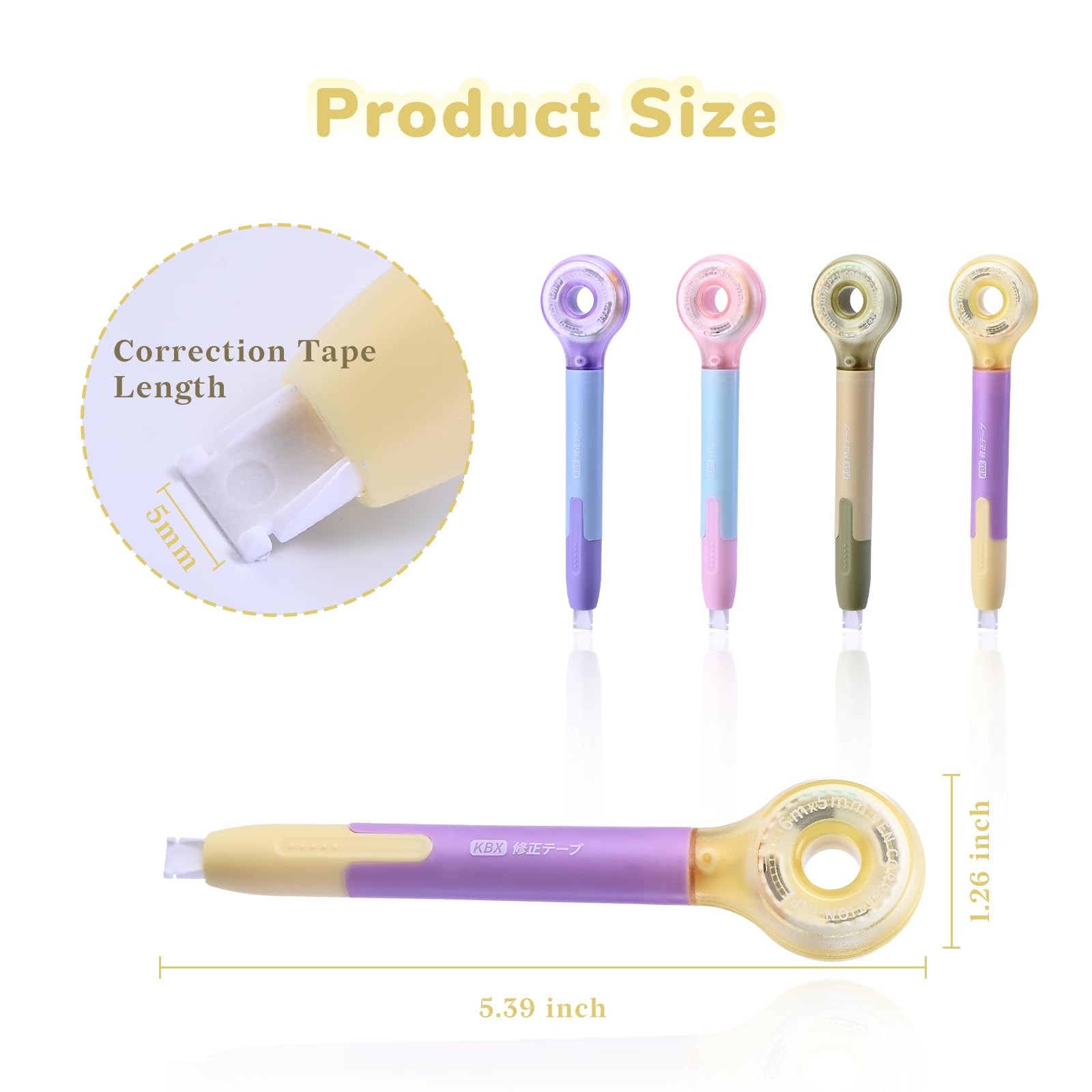 Temiary 4 Pack Correction Tape Pen, 6M/256" x 0.2" White Smooth Pull Macaron