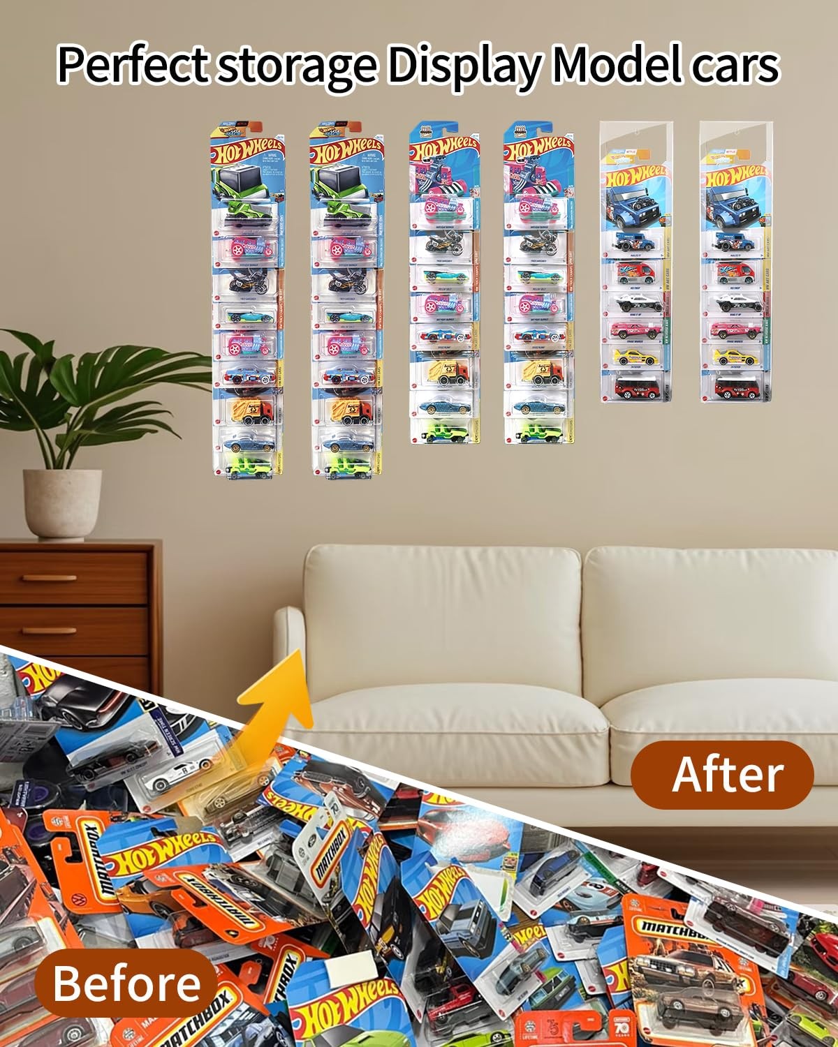 5 Pack Display Case Compatible with Hot-Wheels Match-Box Packaged Cars, Wall