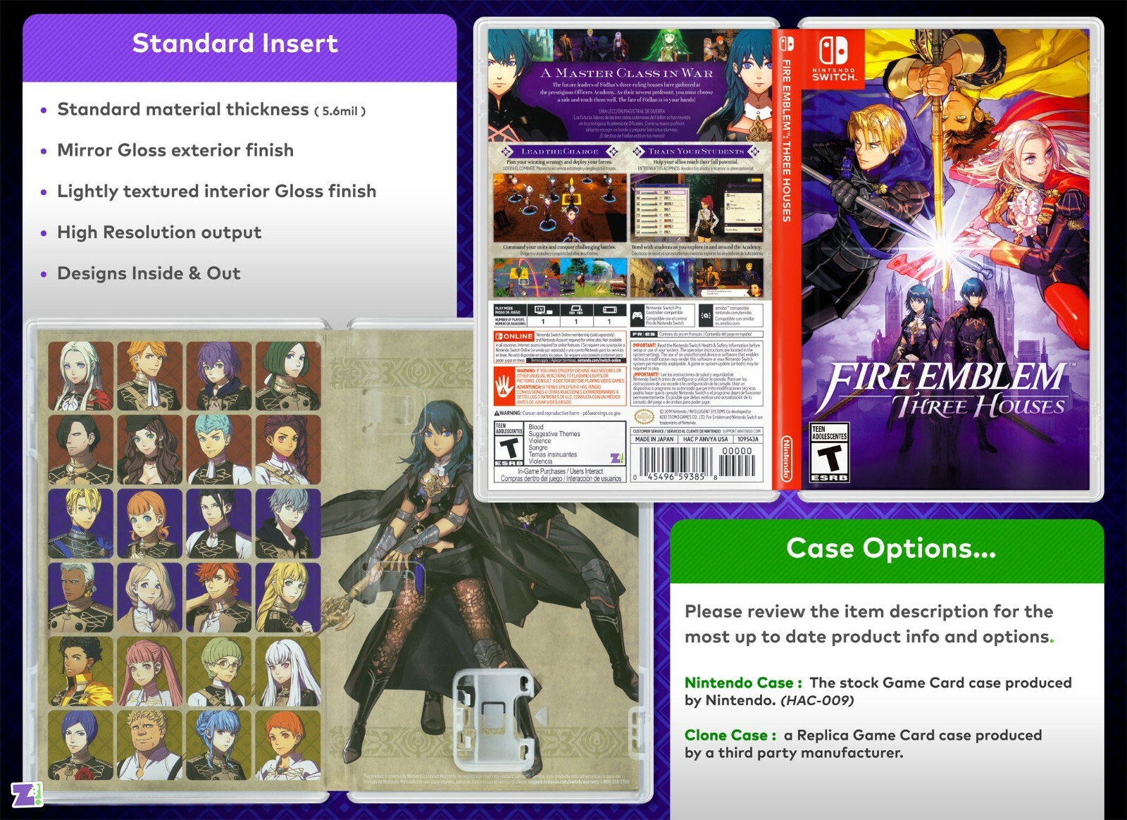 Fire Emblem Three Houses Cover Art Replacement Insert & Case for Nintendo Switch