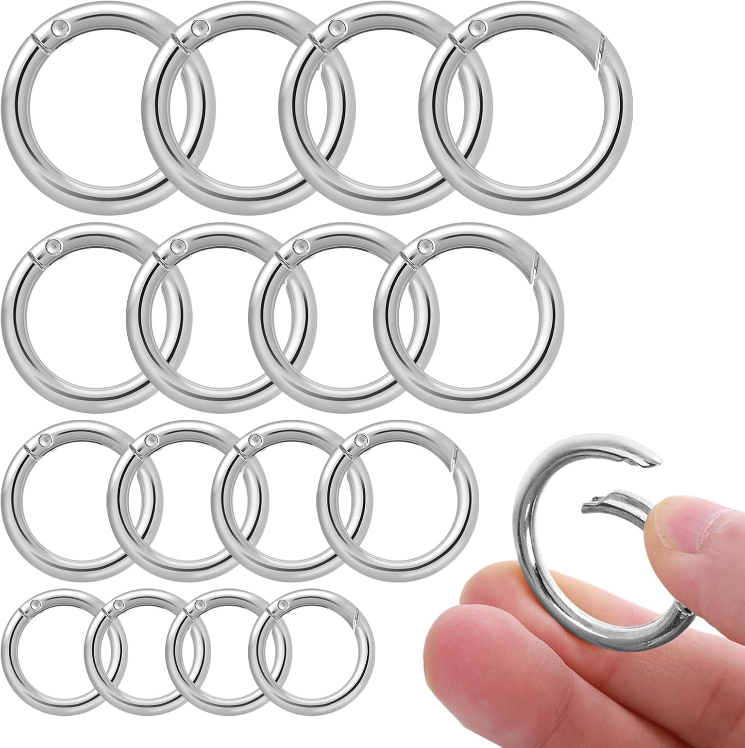 16 Pcs O Ring Clip Spring O Ring Clasp round Mini Carabiner for Bag Purse Handba